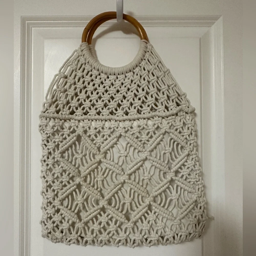 Cream Macramé Tote Bag